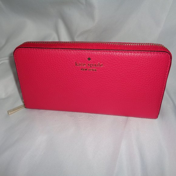 Kate Spade Leila Pebbled Leather Large Continental Wallet Clutch Bright Rose - Picture 2 of 7
